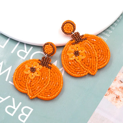 1 Pair Exaggerated Handmade Funny Pumpkin Handmade Synthetic Fibre Seed Bead Drop Earrings