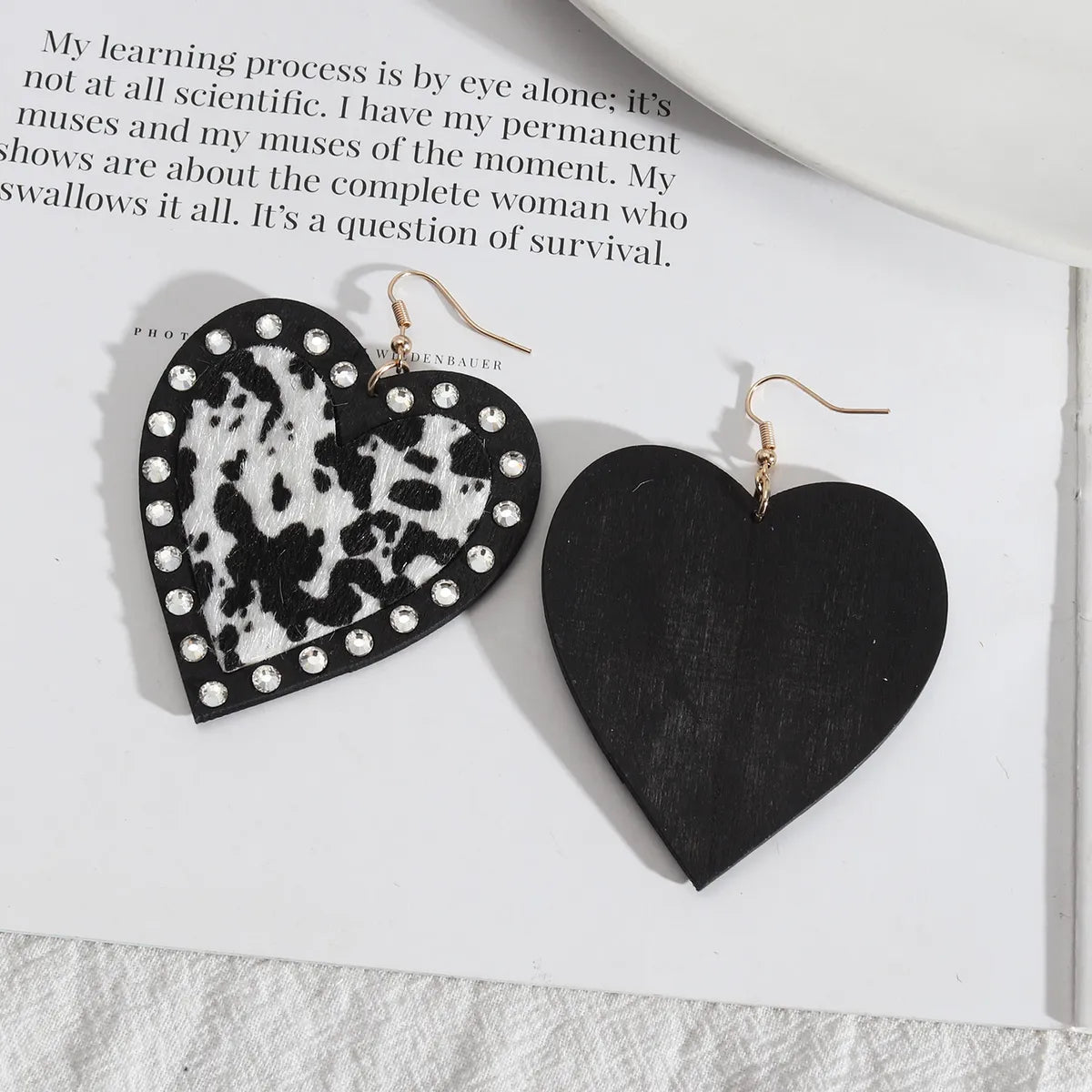 1 Pair Exaggerated Heart Shape Wood Inlay Rhinestones Women's Drop Earrings