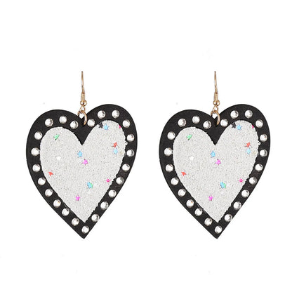 1 Pair Exaggerated Heart Shape Wood Inlay Rhinestones Women's Drop Earrings