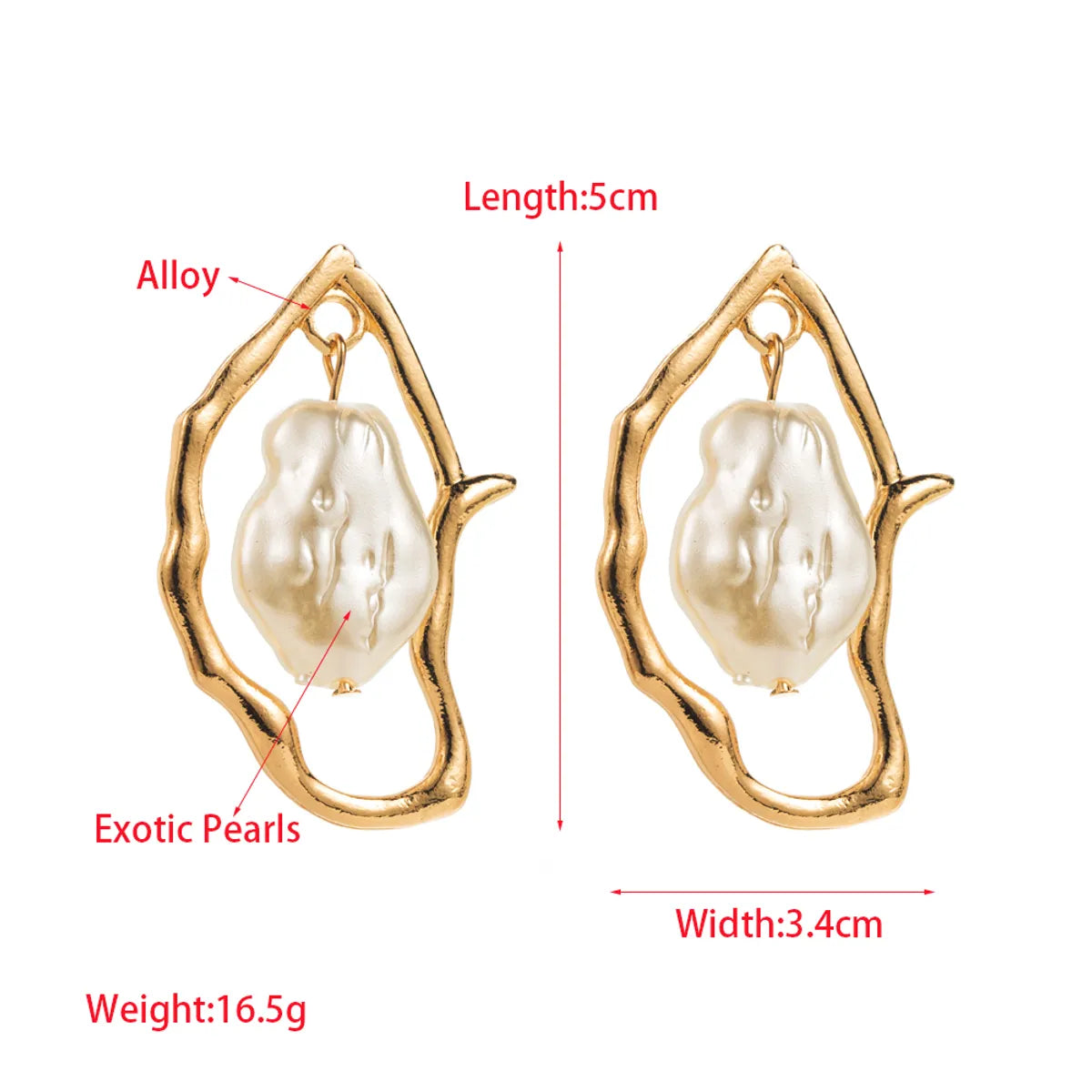 1 Pair Exaggerated Irregular Hollow Out Imitation Pearl Alloy Baroque Pearls Gold Plated Silver Plated Ear Studs