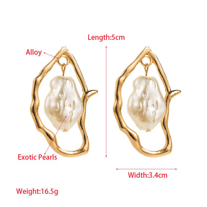 1 Pair Exaggerated Irregular Hollow Out Imitation Pearl Alloy Baroque Pearls Gold Plated Silver Plated Ear Studs