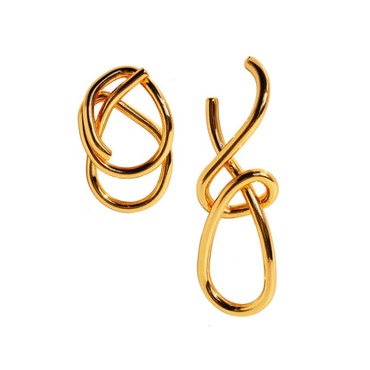 1 Pair Exaggerated Knot Asymmetrical Brass 18K Gold Plated Ear Studs