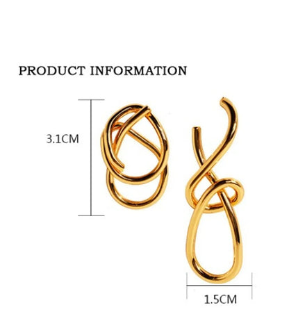 1 Pair Exaggerated Knot Asymmetrical Brass 18K Gold Plated Ear Studs