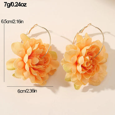 1 Pair Exaggerated Lady Flower Alloy Cloth Earrings