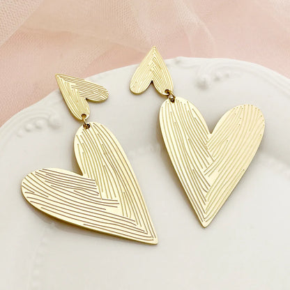 1 Pair Exaggerated Lady Stripe Heart Shape Polishing Plating 304 Stainless Steel 14K Gold Plated Drop Earrings