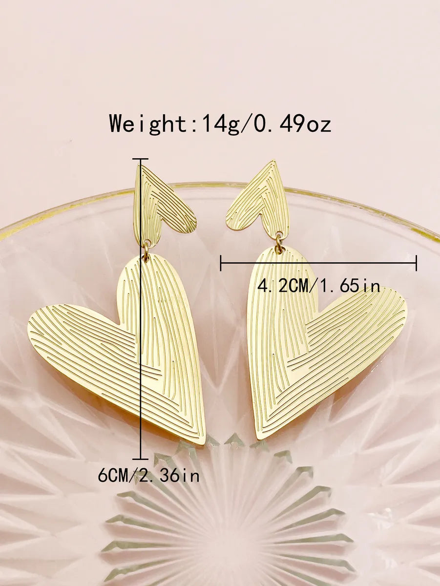 1 Pair Exaggerated Lady Stripe Heart Shape Polishing Plating 304 Stainless Steel 14K Gold Plated Drop Earrings