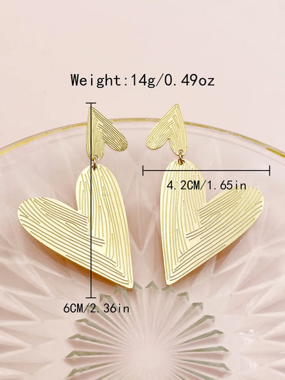 1 Pair Exaggerated Lady Stripe Heart Shape Polishing Plating 304 Stainless Steel 14K Gold Plated Drop Earrings