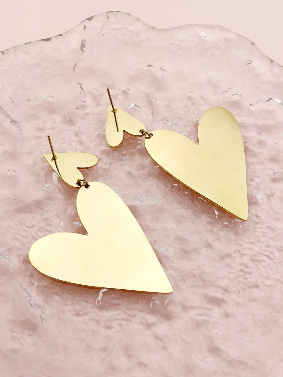 1 Pair Exaggerated Lady Stripe Heart Shape Polishing Plating 304 Stainless Steel 14K Gold Plated Drop Earrings