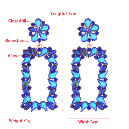 1 Pair Exaggerated Luxurious Flower Rectangle Inlay Alloy Rhinestones Glass Drop Earrings