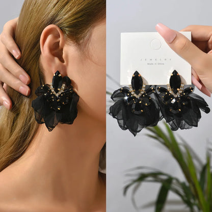 1 Pair Exaggerated Luxurious Sweet Petal Inlay Zinc Alloy Rhinestones Drop Earrings