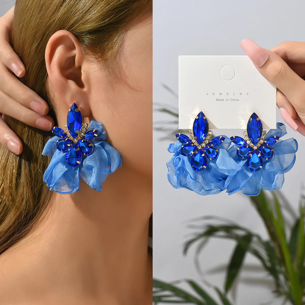 1 Pair Exaggerated Luxurious Sweet Petal Inlay Zinc Alloy Rhinestones Drop Earrings