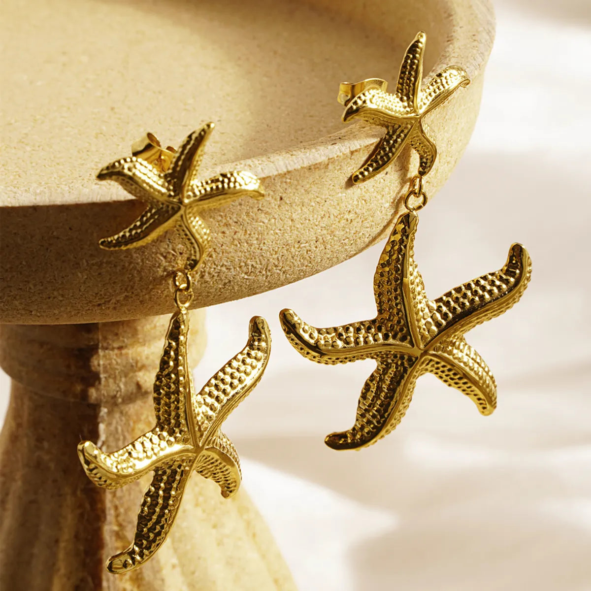 1 Pair Exaggerated Marine Style Starfish 304 Stainless Steel 18K Gold Plated Drop Earrings