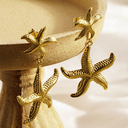 1 Pair Exaggerated Marine Style Starfish 304 Stainless Steel 18K Gold Plated Drop Earrings