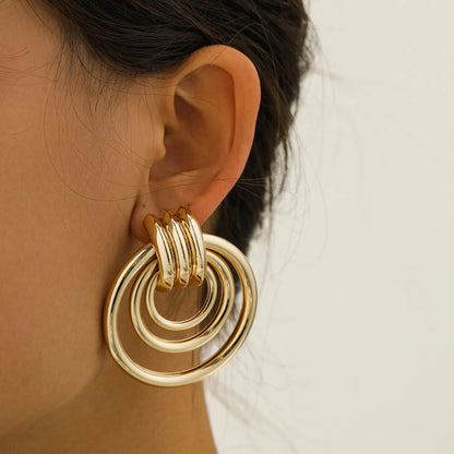 1 Pair Exaggerated Modern Style Circle Plating Metal Gold Plated Drop Earrings