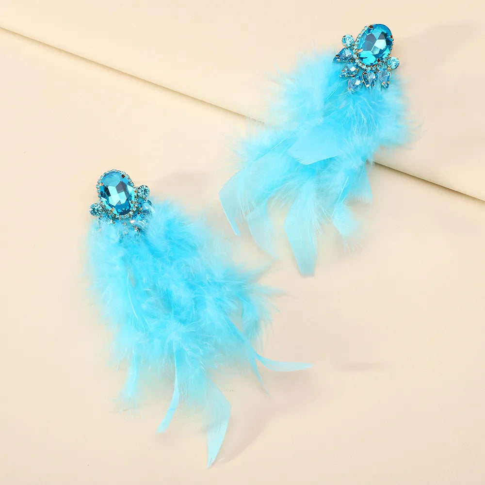 1 Pair Exaggerated Novelty Feather Layered Inlay Artificial Feather Alloy Glass Drop Earrings