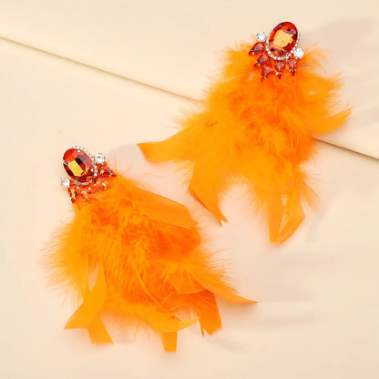 1 Pair Exaggerated Novelty Feather Layered Inlay Artificial Feather Alloy Glass Drop Earrings