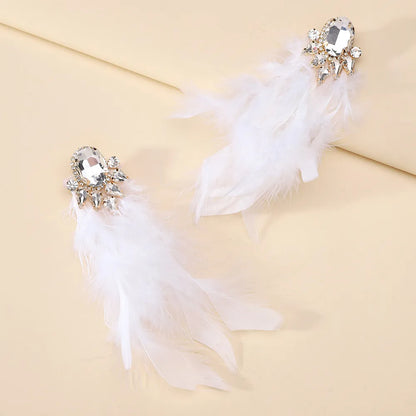 1 Pair Exaggerated Novelty Feather Layered Inlay Artificial Feather Alloy Glass Drop Earrings