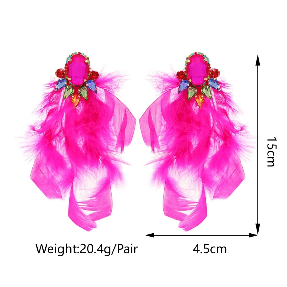 1 Pair Exaggerated Novelty Feather Layered Inlay Artificial Feather Alloy Glass Drop Earrings