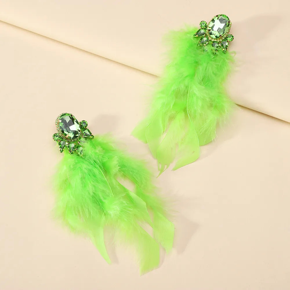 1 Pair Exaggerated Novelty Feather Layered Inlay Artificial Feather Alloy Glass Drop Earrings