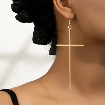 1 Pair Exaggerated Oversized Cross Plating Alloy Drop Earrings