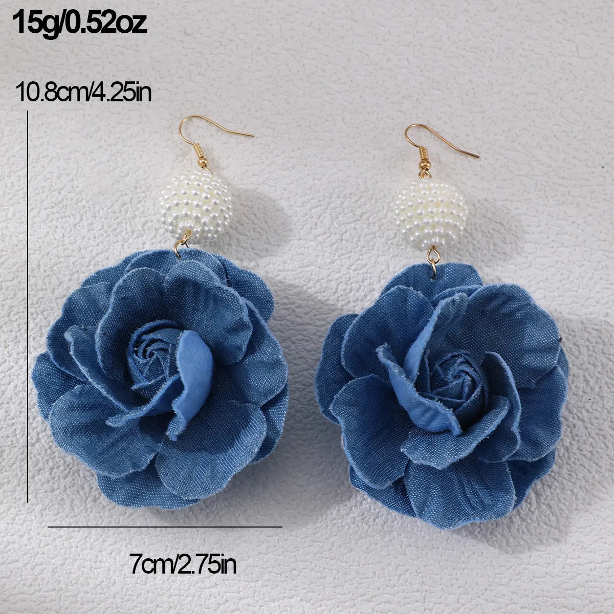 1 Pair Exaggerated Romantic Flower Pearl Three-Dimensional Alloy Cloth Drop Earrings Earrings