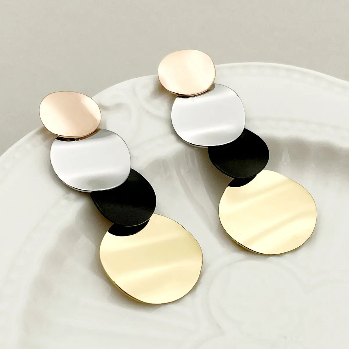 1 Pair Exaggerated Round Plating Stainless Steel Drop Earrings