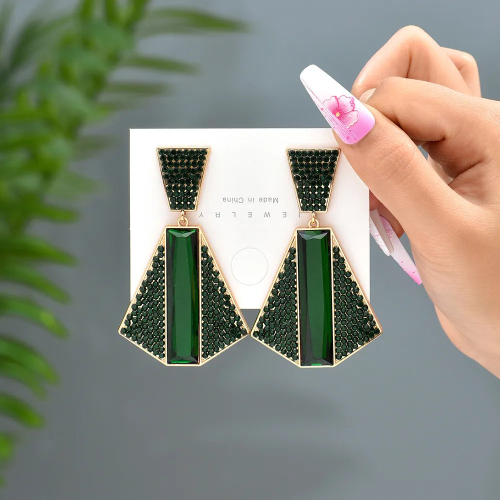 1 Pair Exaggerated Shiny Geometric Plating Inlay Zinc Alloy Rhinestones Glass Drop Earrings