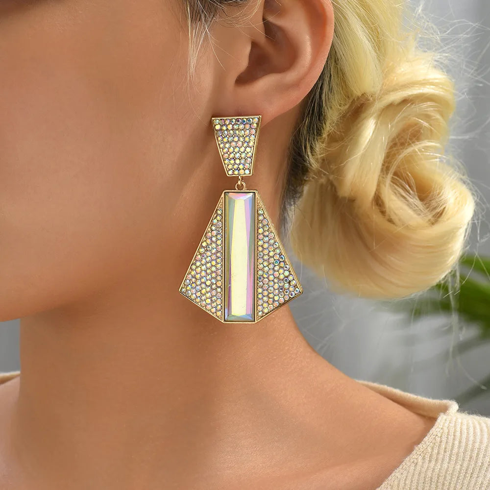 1 Pair Exaggerated Shiny Geometric Plating Inlay Zinc Alloy Rhinestones Glass Drop Earrings