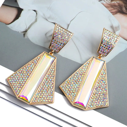 1 Pair Exaggerated Shiny Geometric Plating Inlay Zinc Alloy Rhinestones Glass Drop Earrings