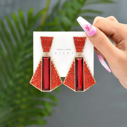 1 Pair Exaggerated Shiny Geometric Plating Inlay Zinc Alloy Rhinestones Glass Drop Earrings