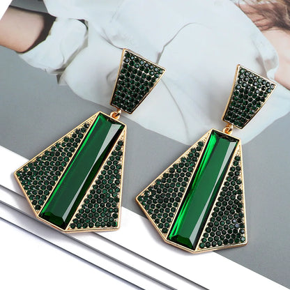 1 Pair Exaggerated Shiny Geometric Plating Inlay Zinc Alloy Rhinestones Glass Drop Earrings