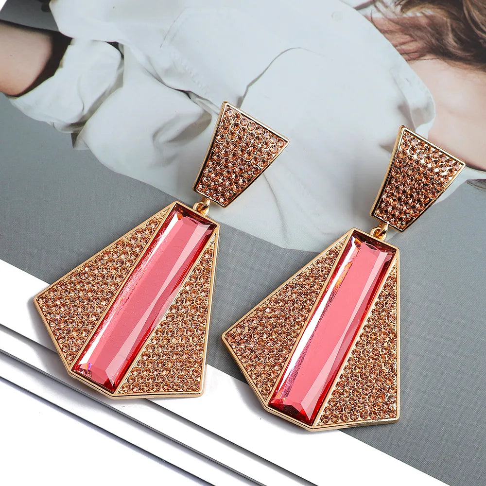 1 Pair Exaggerated Shiny Geometric Plating Inlay Zinc Alloy Rhinestones Glass Drop Earrings