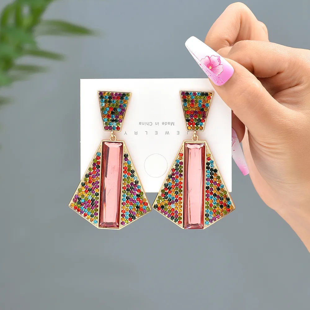 1 Pair Exaggerated Shiny Geometric Plating Inlay Zinc Alloy Rhinestones Glass Drop Earrings