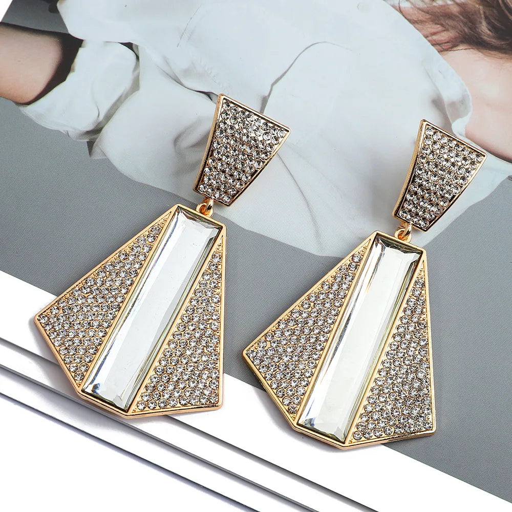 1 Pair Exaggerated Shiny Geometric Plating Inlay Zinc Alloy Rhinestones Glass Drop Earrings