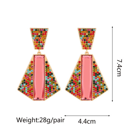 1 Pair Exaggerated Shiny Geometric Plating Inlay Zinc Alloy Rhinestones Glass Drop Earrings