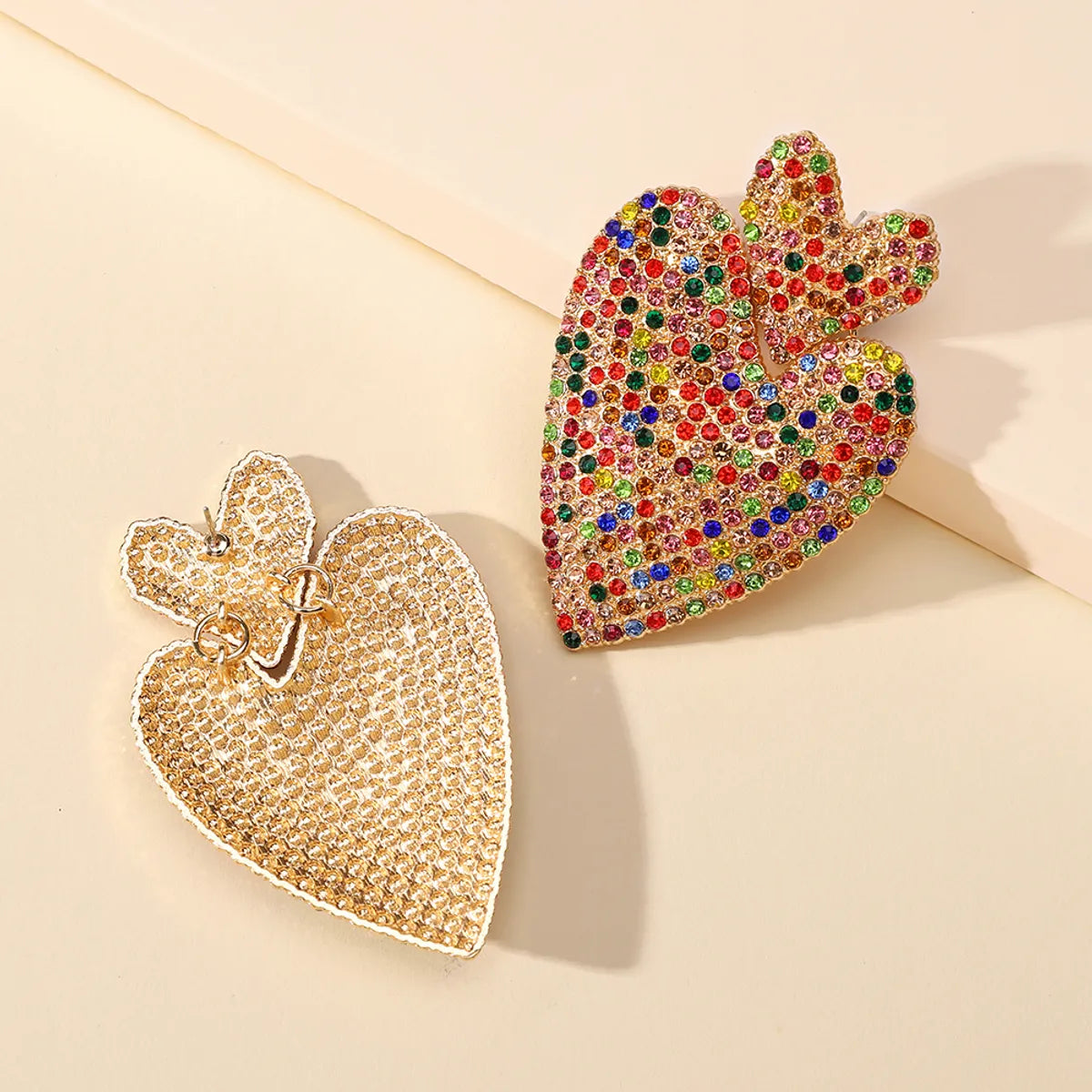 1 Pair Exaggerated Shiny Heart Shape Plating Inlay Zinc Alloy Artificial Crystal Drop Earrings