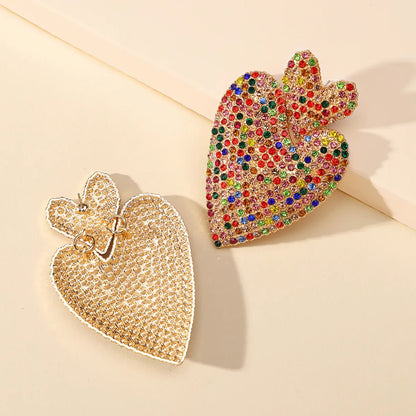 1 Pair Exaggerated Shiny Heart Shape Plating Inlay Zinc Alloy Artificial Crystal Drop Earrings