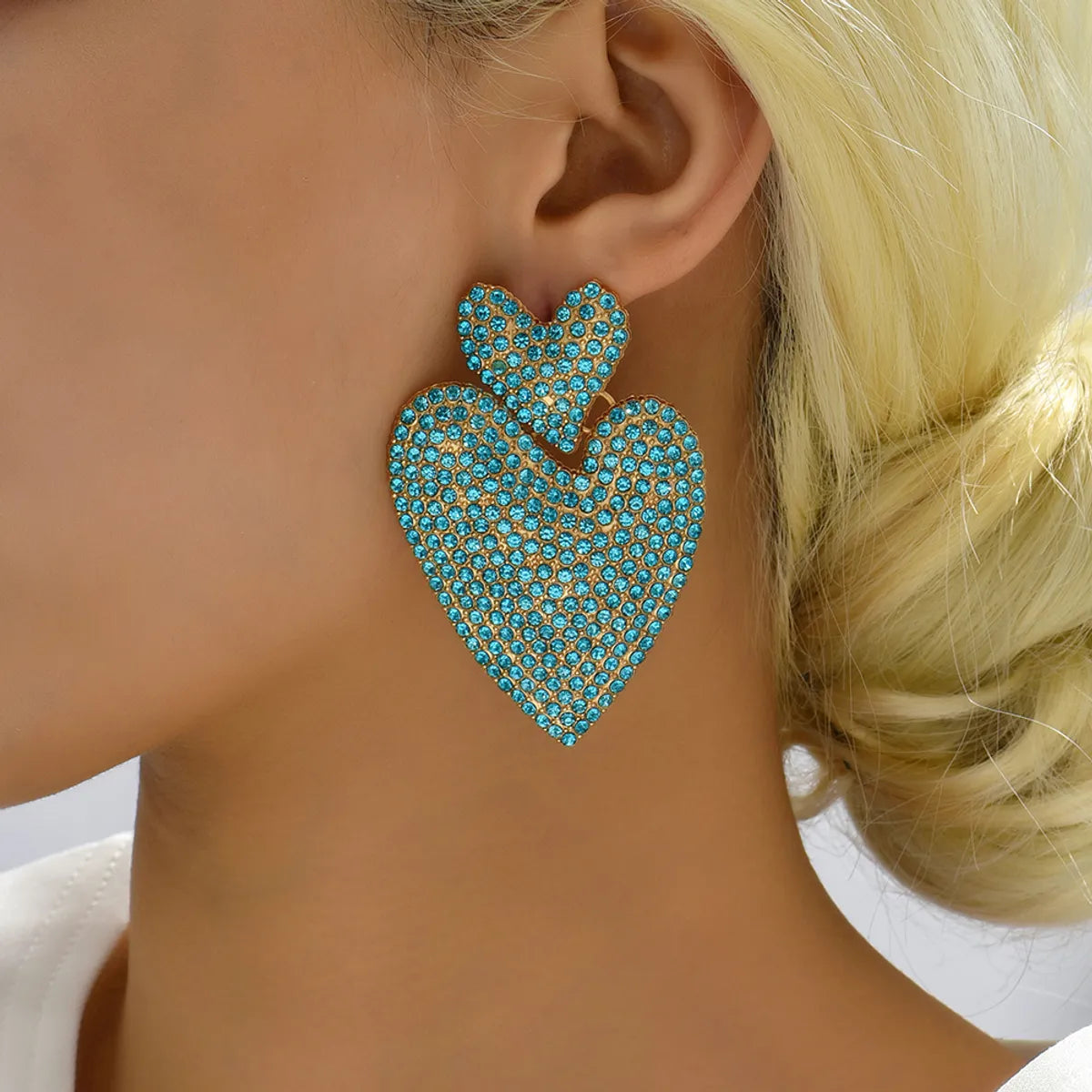 1 Pair Exaggerated Shiny Heart Shape Plating Inlay Zinc Alloy Artificial Crystal Drop Earrings