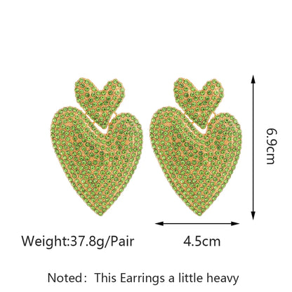 1 Pair Exaggerated Shiny Heart Shape Plating Inlay Zinc Alloy Artificial Crystal Drop Earrings