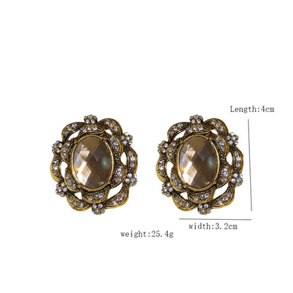 1 Pair Exaggerated Shiny Oval Hollow Out Inlay Alloy Artificial Gemstones Rhinestones Ear Studs