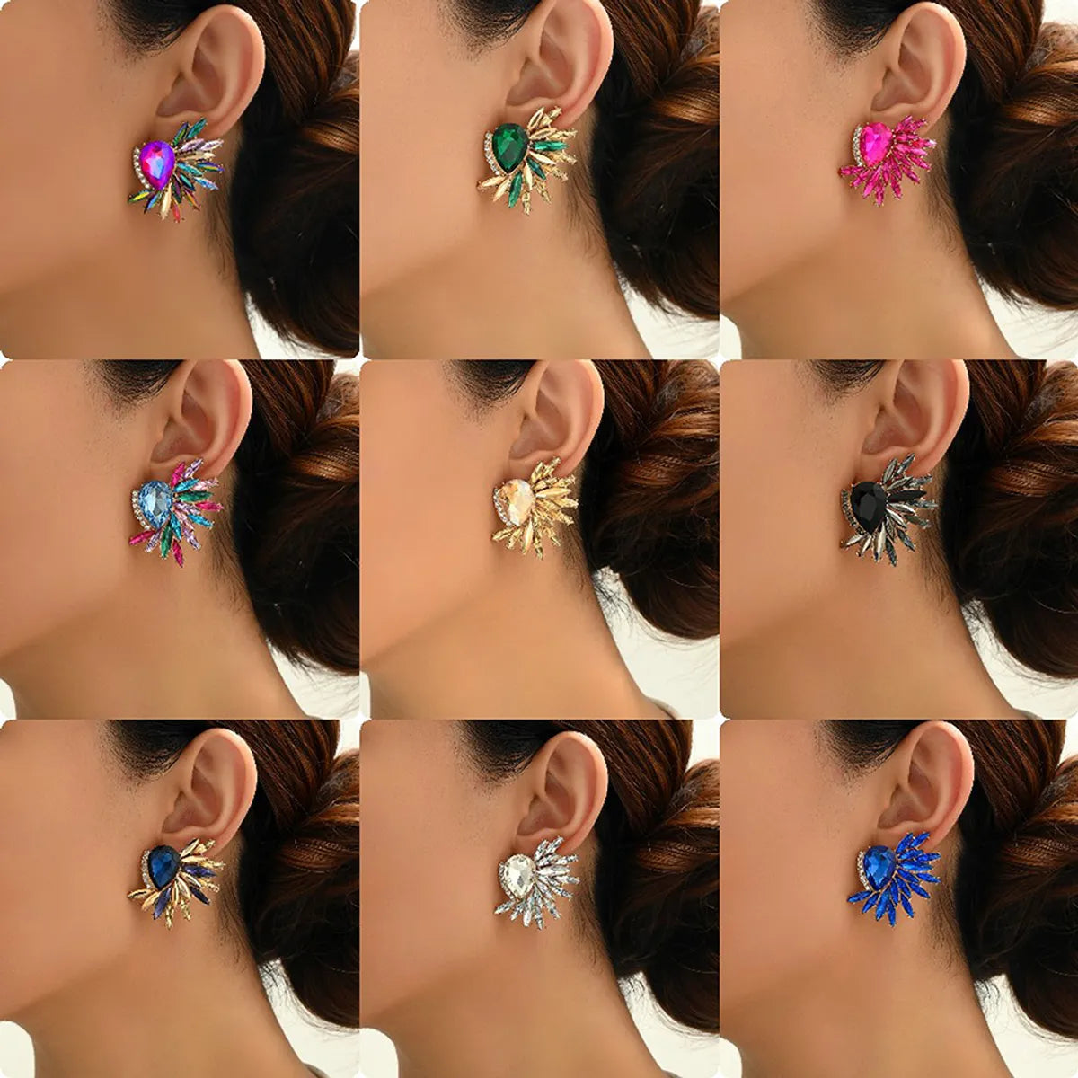 1 Pair Exaggerated Shiny Water Droplets Plating Inlay Zinc Alloy Glass Ear Studs