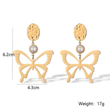 1 Pair Exaggerated Simple Style Butterfly Plating Inlay 304 Stainless Steel Artificial Pearls 18K Gold Plated Drop Earrings