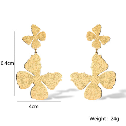 1 Pair Exaggerated Simple Style Butterfly Plating Inlay 304 Stainless Steel Artificial Pearls 18K Gold Plated Drop Earrings