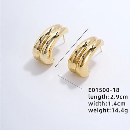 1 Pair Exaggerated Simple Style C Shape U Shape Geometric Polishing Plating Hollow Out 304 Stainless Steel Copper Ear Studs