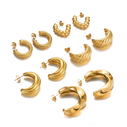 1 Pair Exaggerated Simple Style C Shape U Shape Solid Color Plating Stainless Steel 18k Gold Plated Earrings