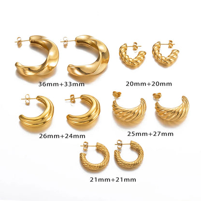 1 Pair Exaggerated Simple Style C Shape U Shape Solid Color Plating Stainless Steel 18k Gold Plated Earrings