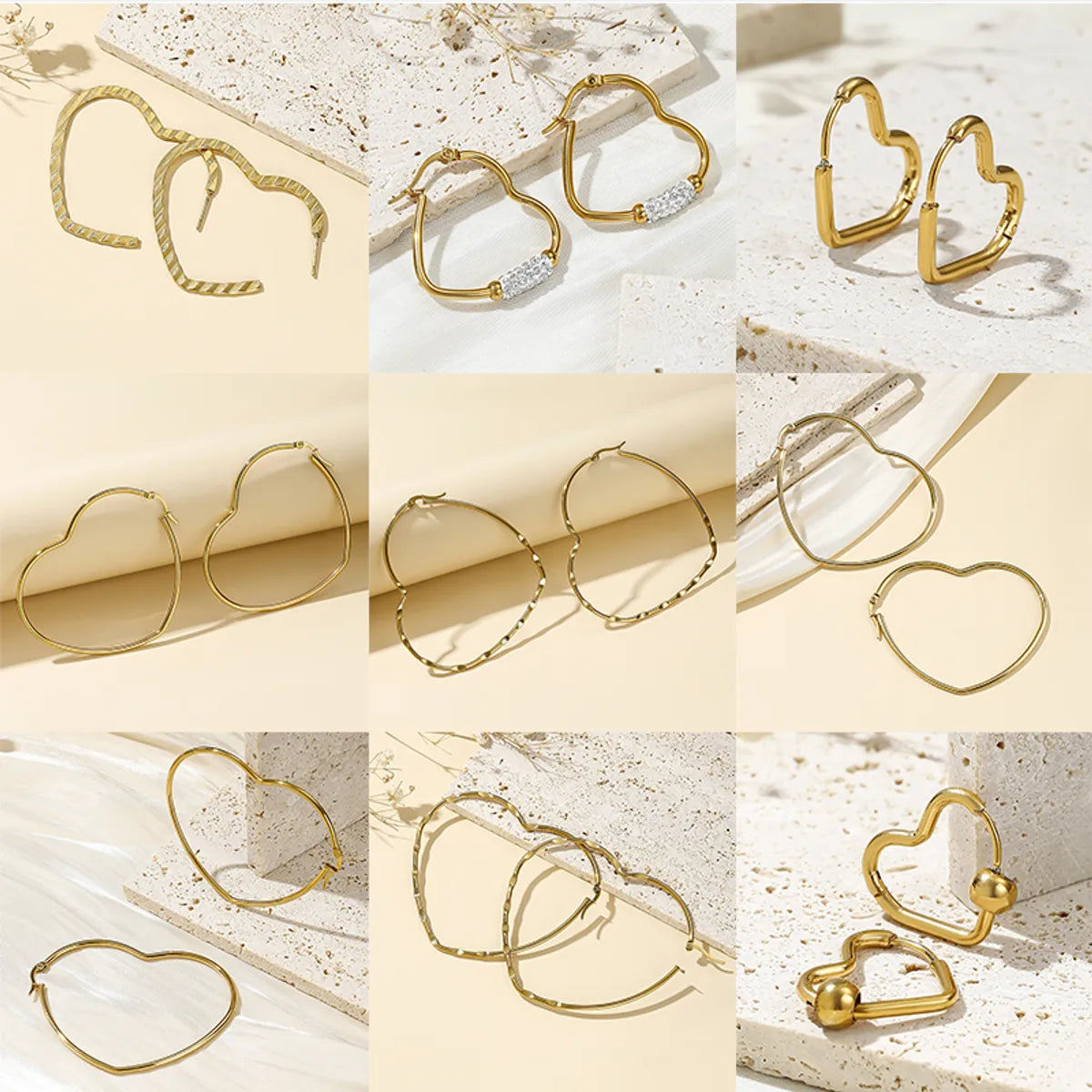 1 Pair Exaggerated Simple Style Heart Shape Plating Inlay Stainless Steel Zircon 18k Gold Plated Earrings