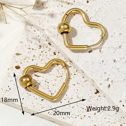 1 Pair Exaggerated Simple Style Heart Shape Plating Inlay Stainless Steel Zircon 18k Gold Plated Earrings