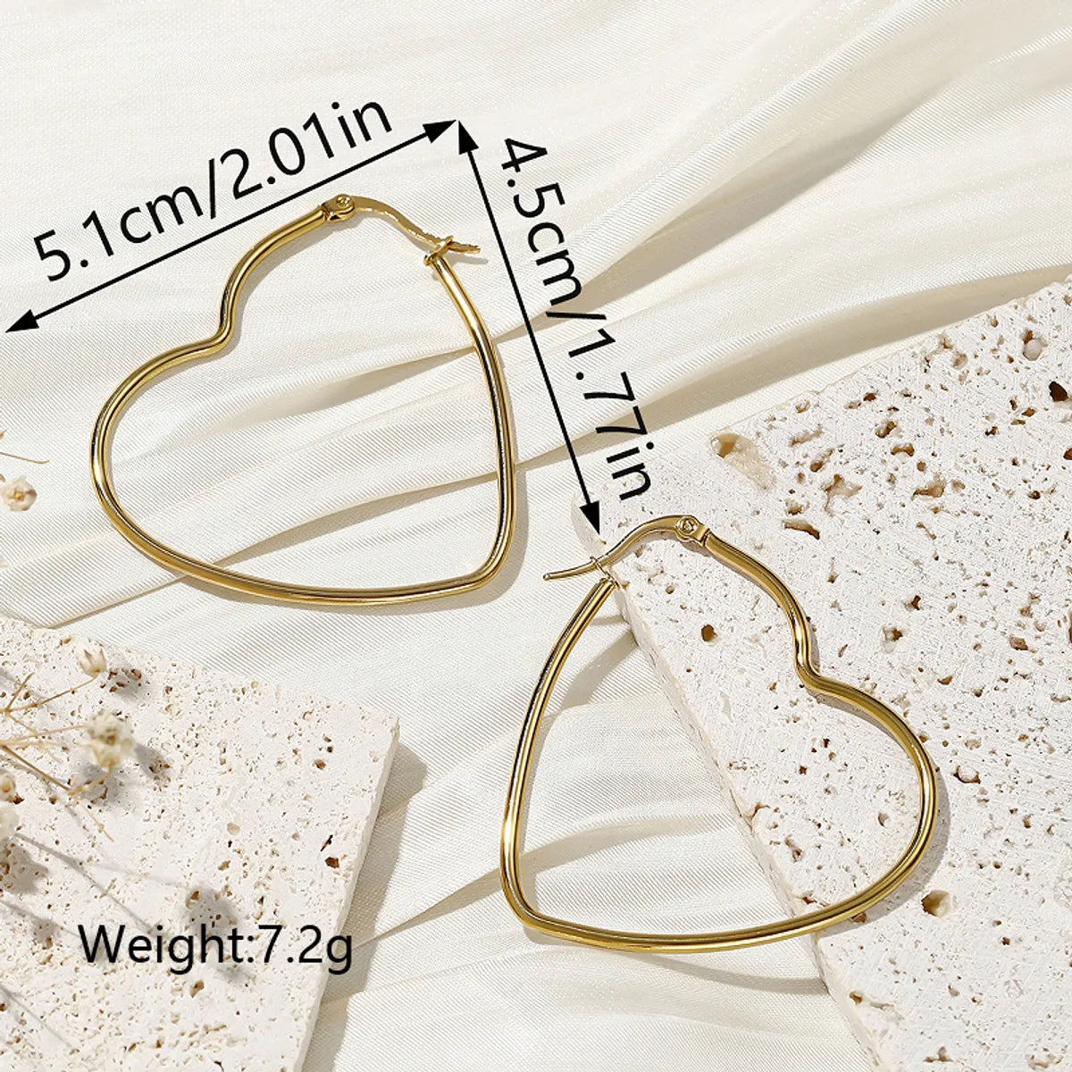 1 Pair Exaggerated Simple Style Heart Shape Plating Inlay Stainless Steel Zircon 18k Gold Plated Earrings