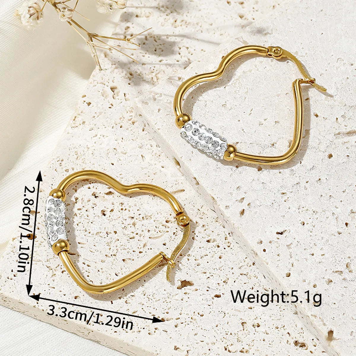 1 Pair Exaggerated Simple Style Heart Shape Plating Inlay Stainless Steel Zircon 18k Gold Plated Earrings